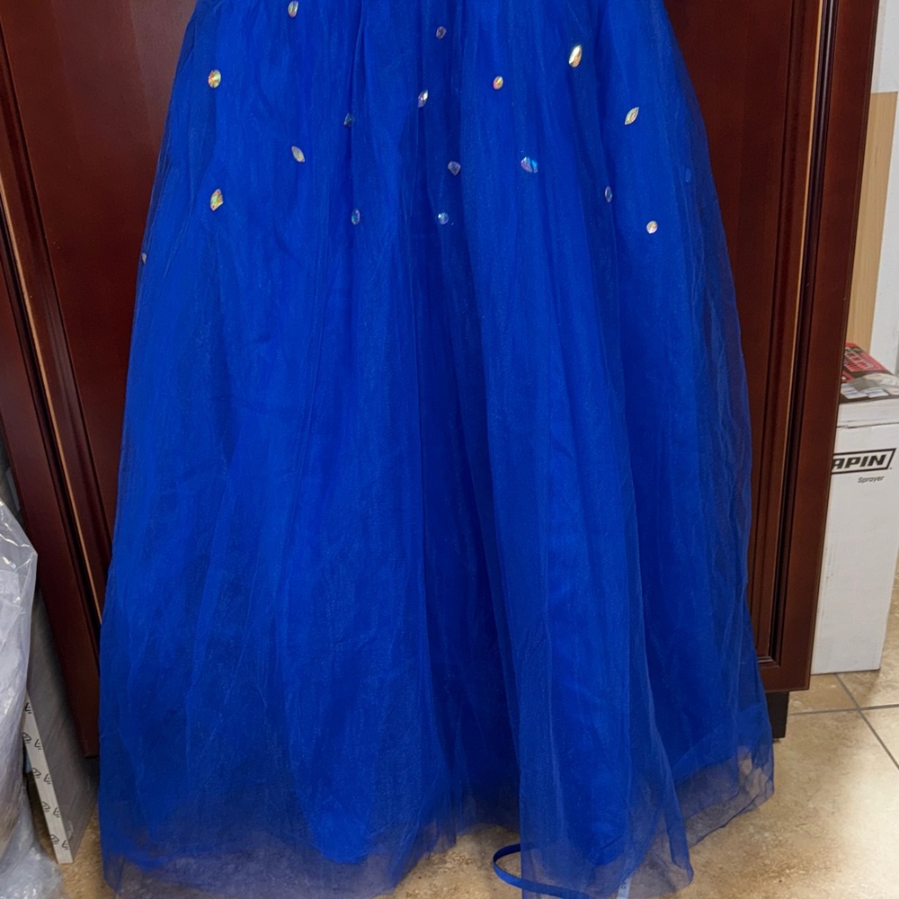 Elegant sleeveless rhinestone tulle Blue Kids Dress party dance wedding dress - Picture 3 of 9